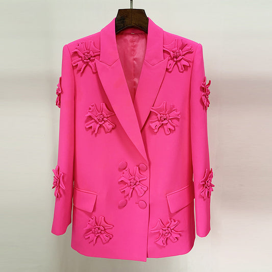 Glamorous Fashion Double-breasted Three-dimensional Flower Decorative Small Suit