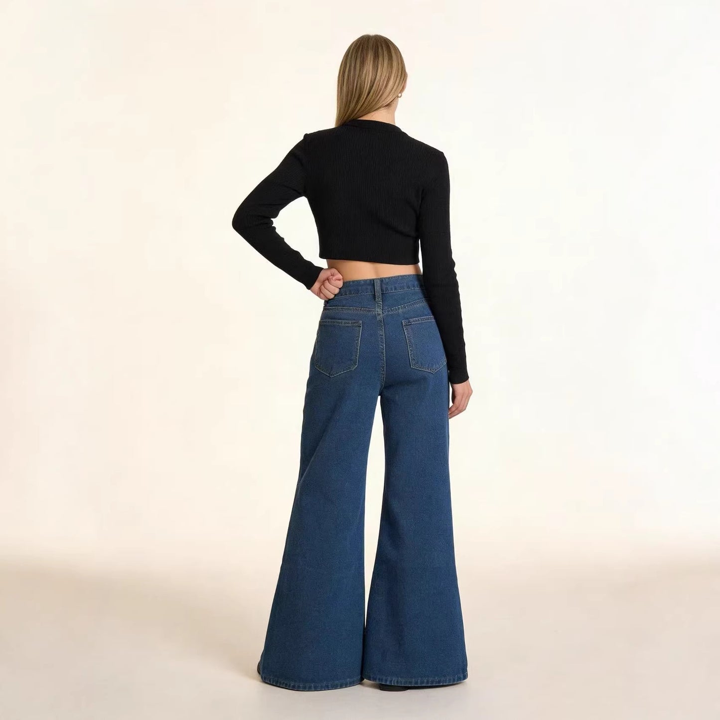 Women's High Waist Wash Skinny Loose Wide Leg Women's Jeans