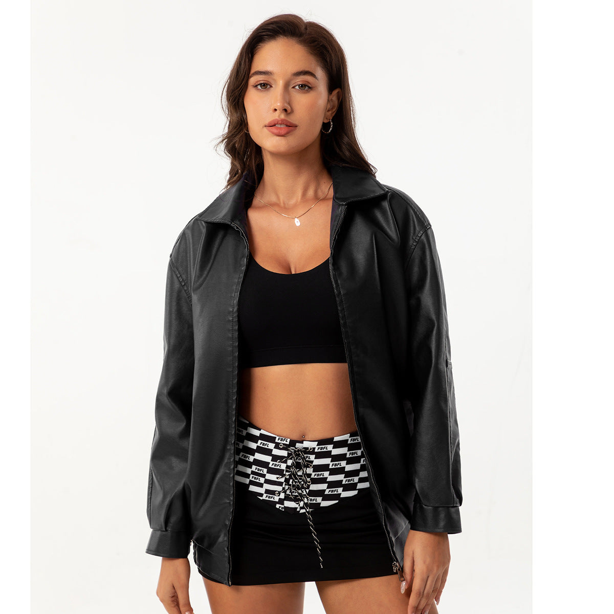 Fashion Popular Loose Leather Female Lady Long Jackets