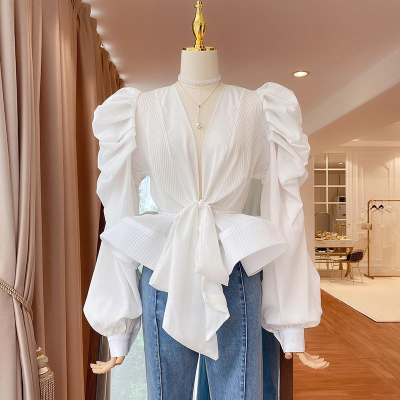 Women's Retro Puff Sleeve Shirt Autumn Design Blouses