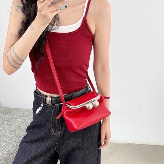 Women's Genuine Leather Clip Design Cowhide Shell Bags