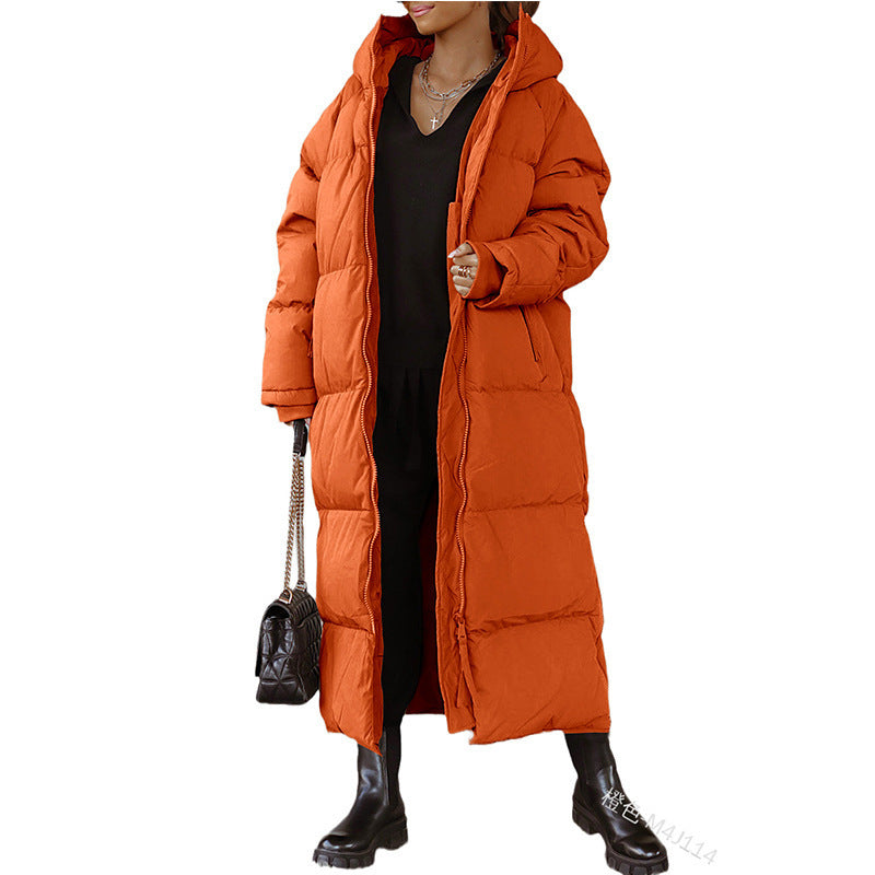 Women's Hooded Solid Color Long Cotton Fashion Coats