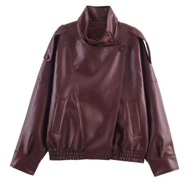 Women's Fashion Stand Collar Imitation Leather Jackets