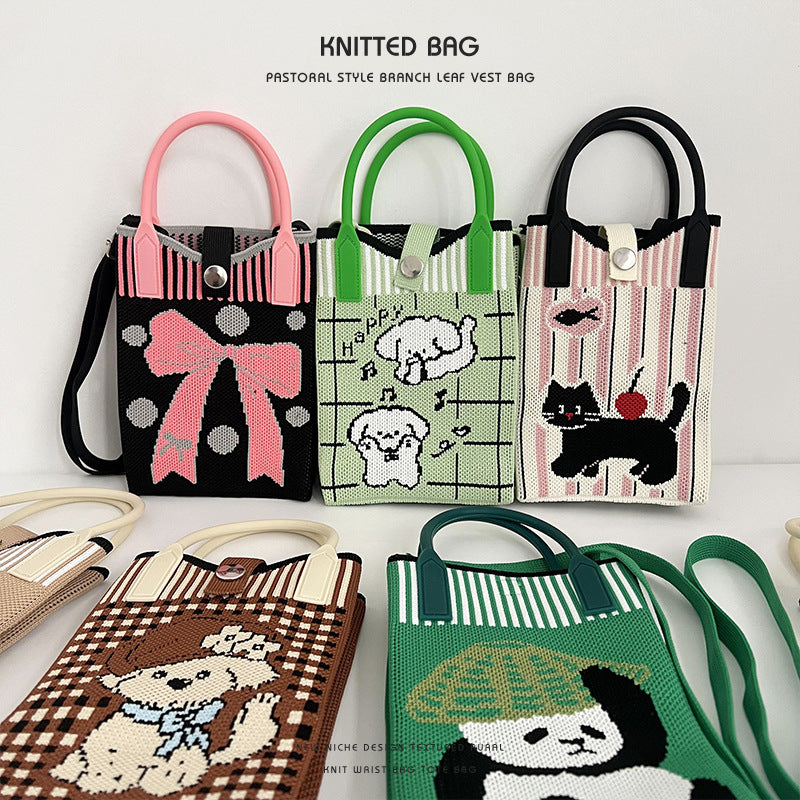 New Stylish Cartoon Knitted Adjustable One Handbags