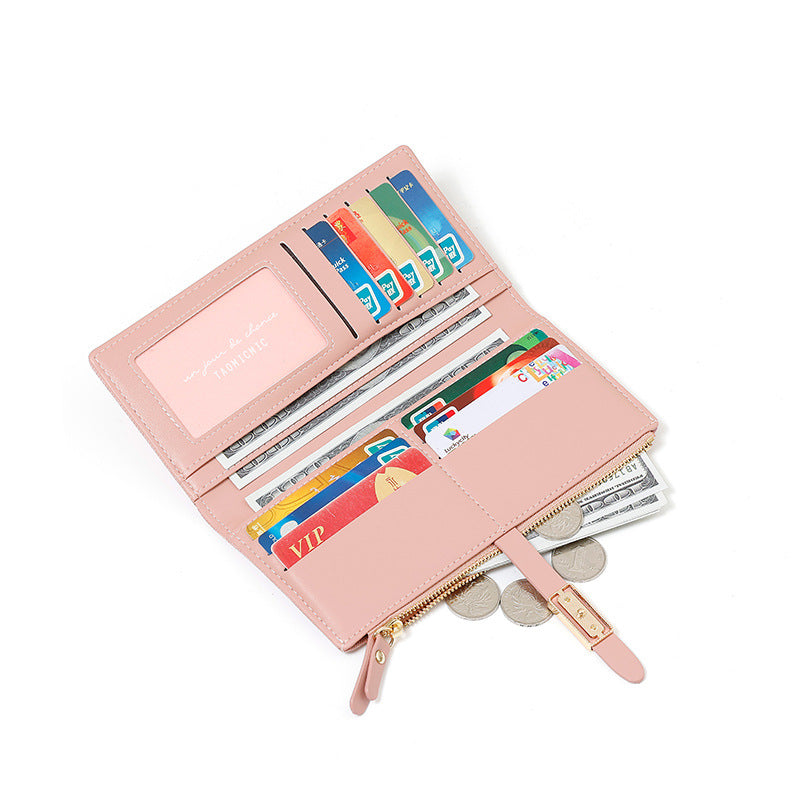 Long Two-fold Zipper Leather Change Design Ladies Wallets