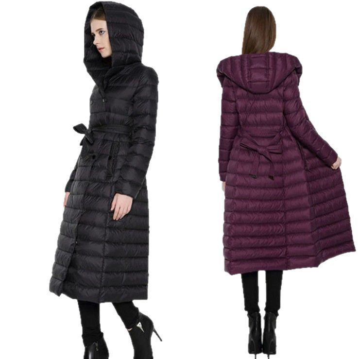 Women's Knee Super Extended Thin Hood Slim Slimming Jackets