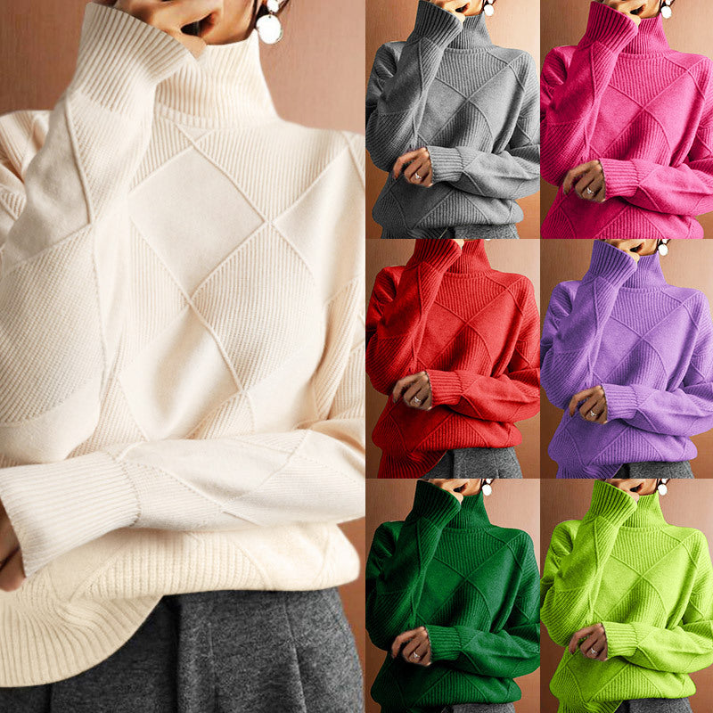 Loose High Collar Warm Solid Color Sweaters