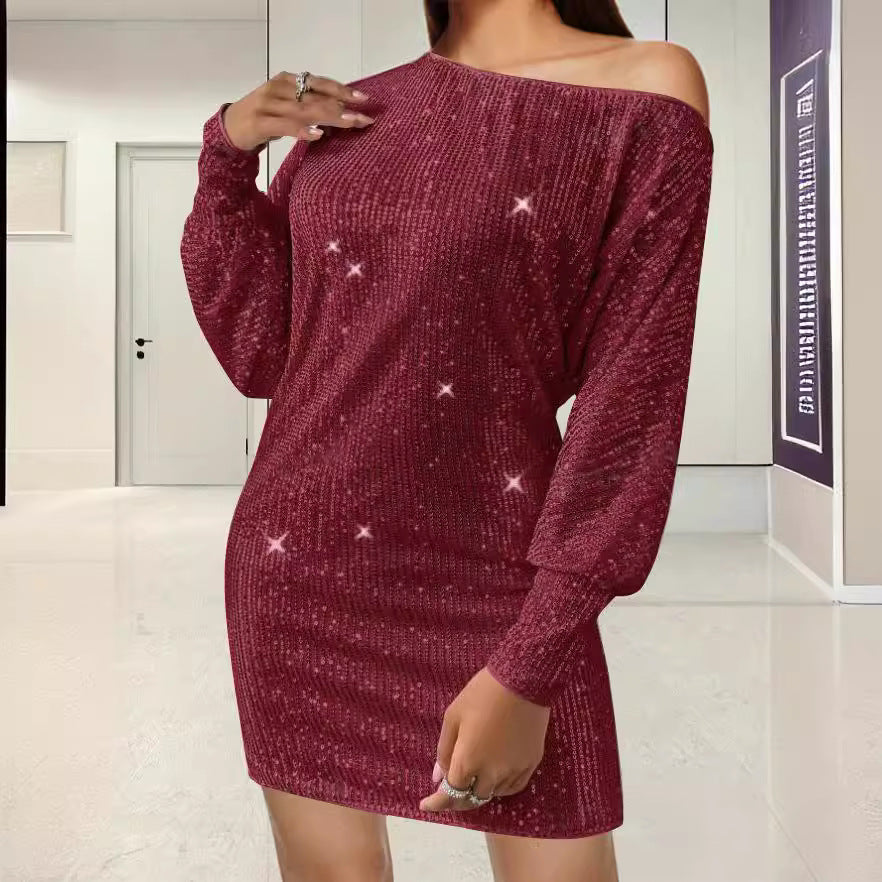 Women's Elegant Fashion Solid Color Long Sleeve Slim Fit Sheath Dress