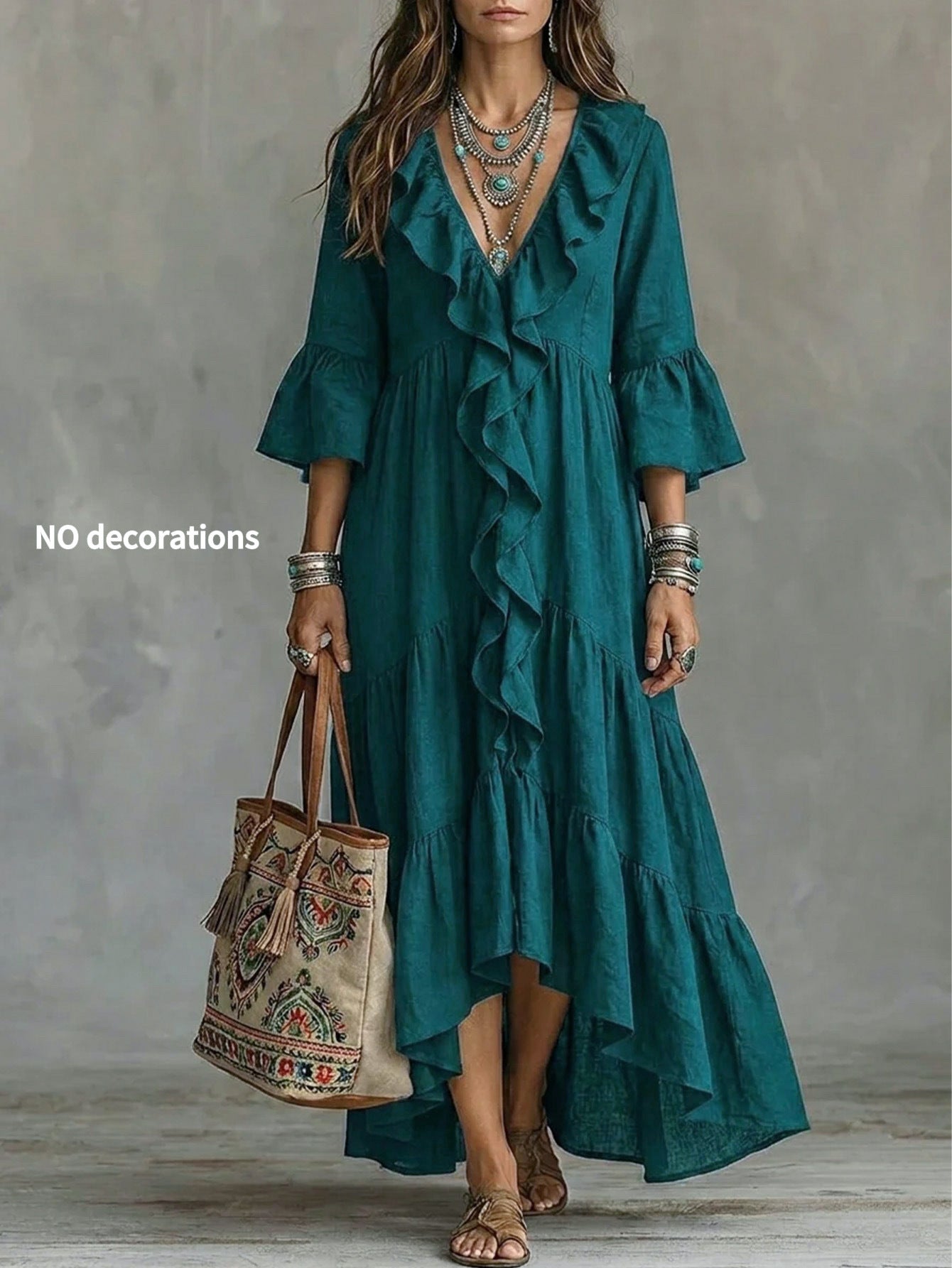 Autumn Casual Flare Sleeve Ruffled Vintage Dress