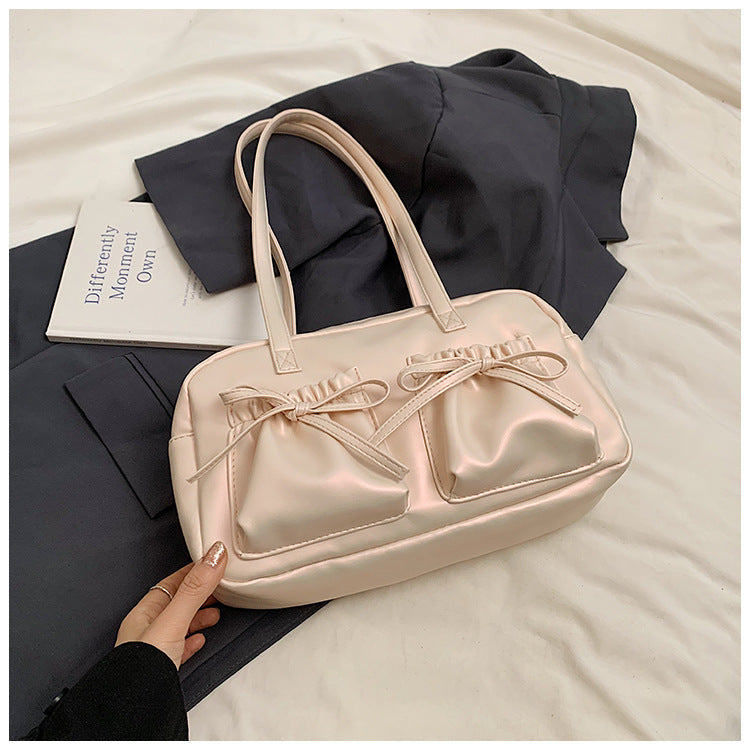 Women's Style Fashion Bow Pleated Glossy Underarm Bags