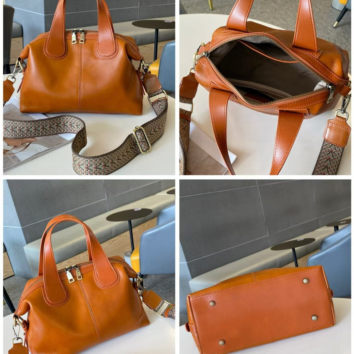 Women's Leather Cross First Layer Cowhide Boston Bags