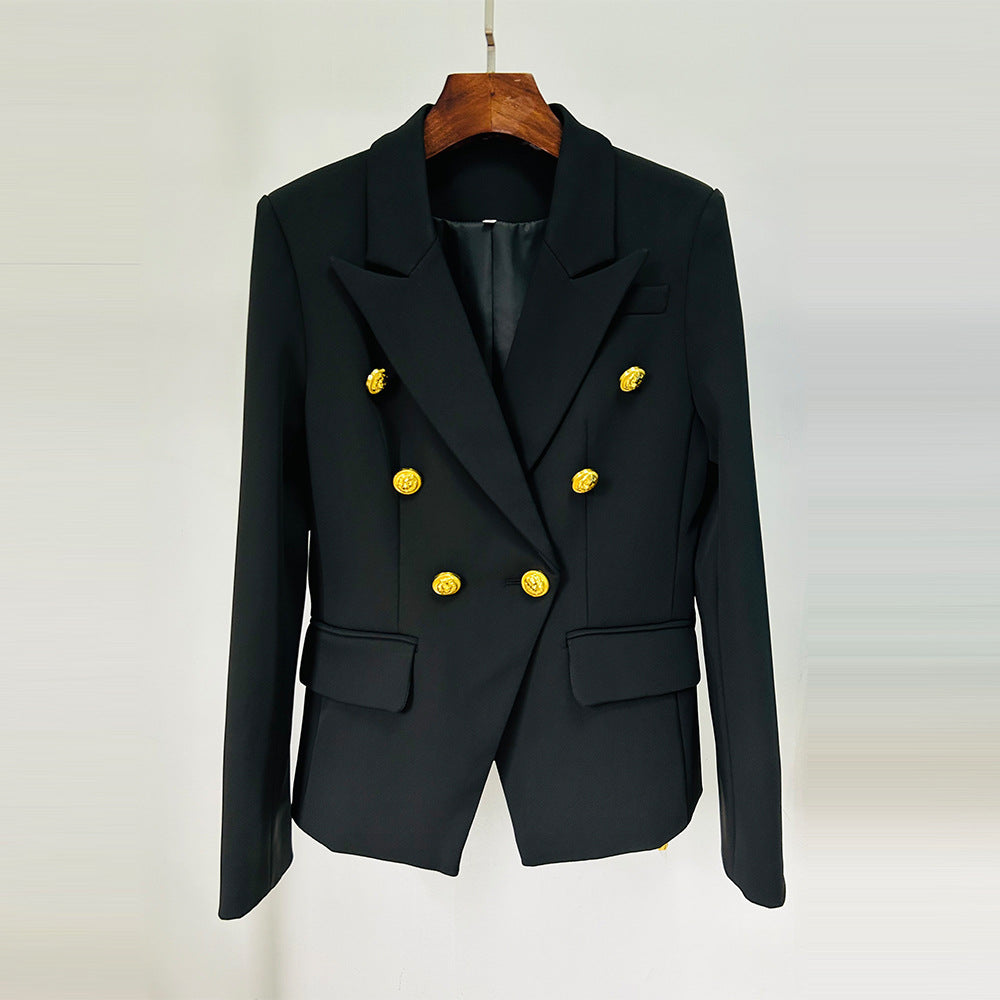 Women's Metal Lion Head Buckle Double-breasted Blazers