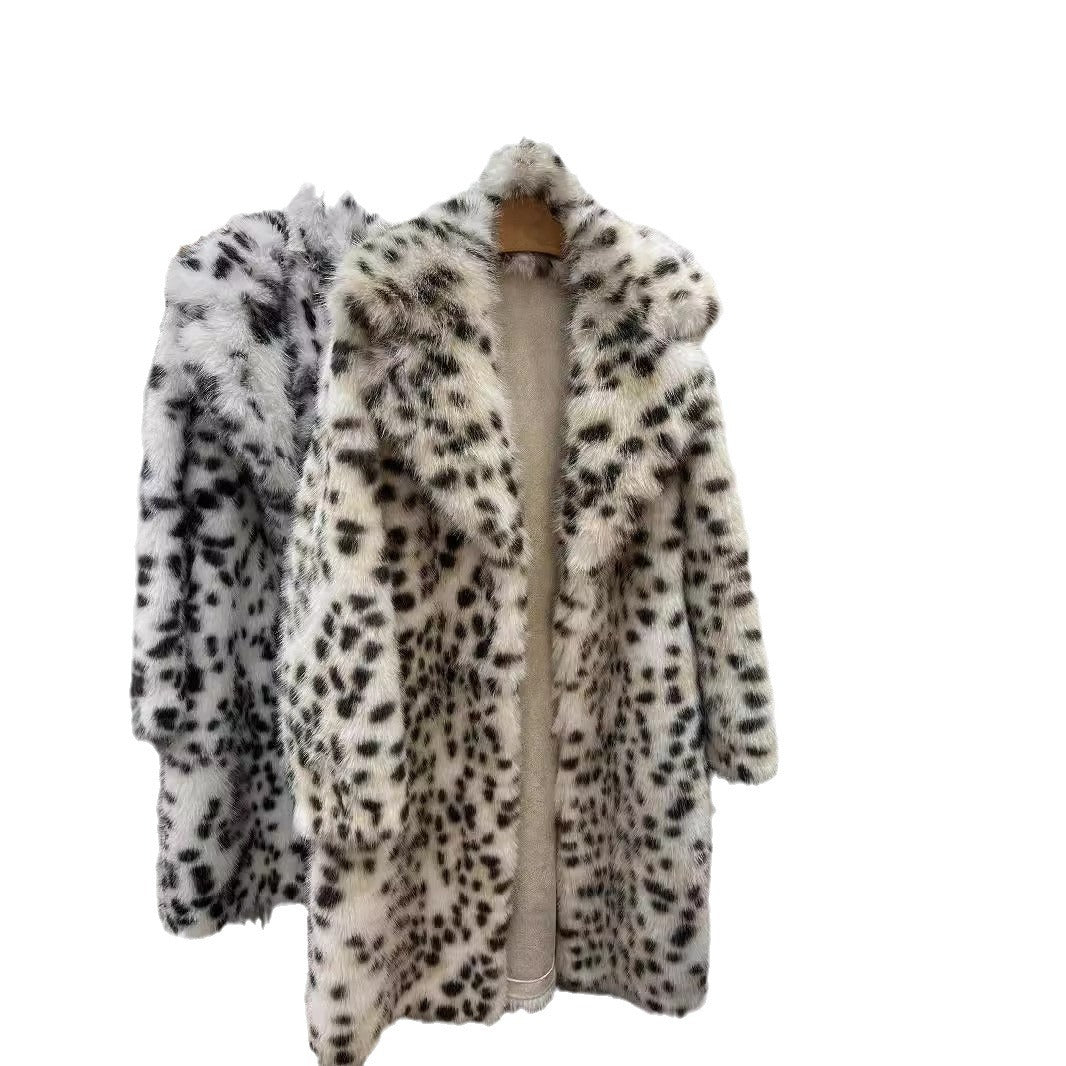 Women's Fur Winter Leopard Print For Mink Elegant Coats