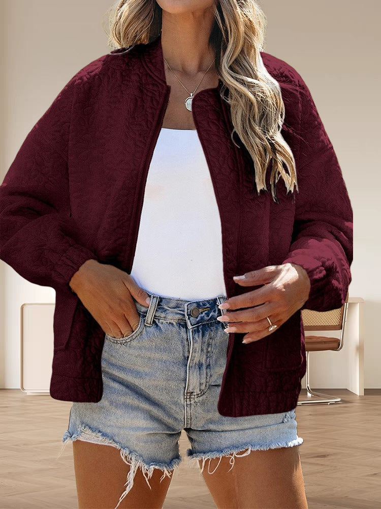 Women's Autumn Floral Texture Zip Long Sleeve Jackets