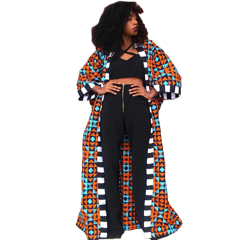 Women's African Ethnic Style Long Printed Kimono Coats