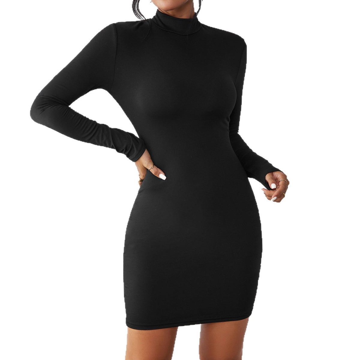 Women's Fashion Long Sleeve Solid Color Slim Dress