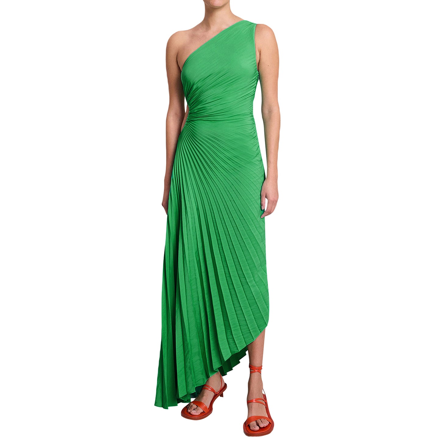 Women's Diagonal Collar Pleated Hollow Dress Satin Dresses