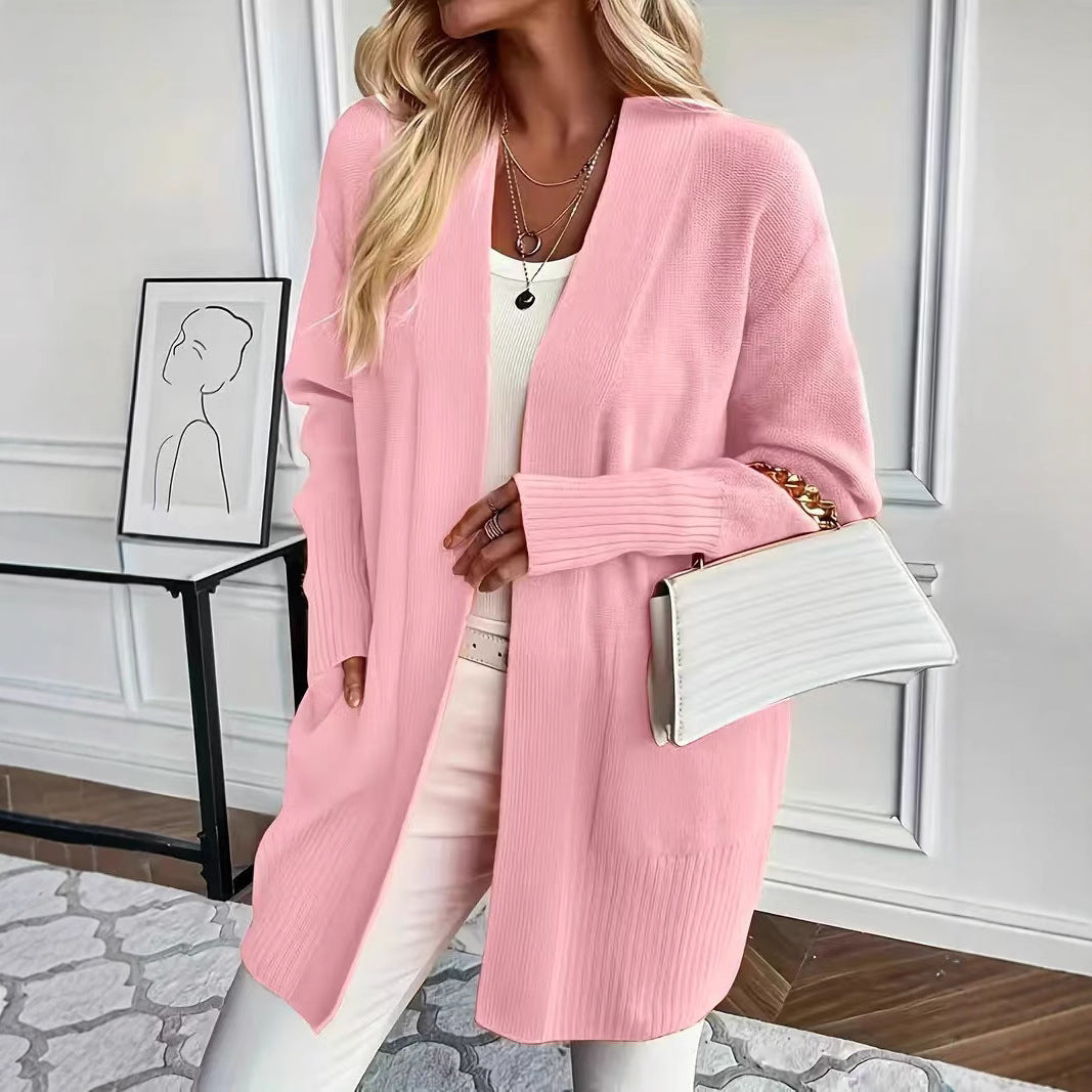 Women's Solid Color Pocket Casual Simple Knitting Sweaters