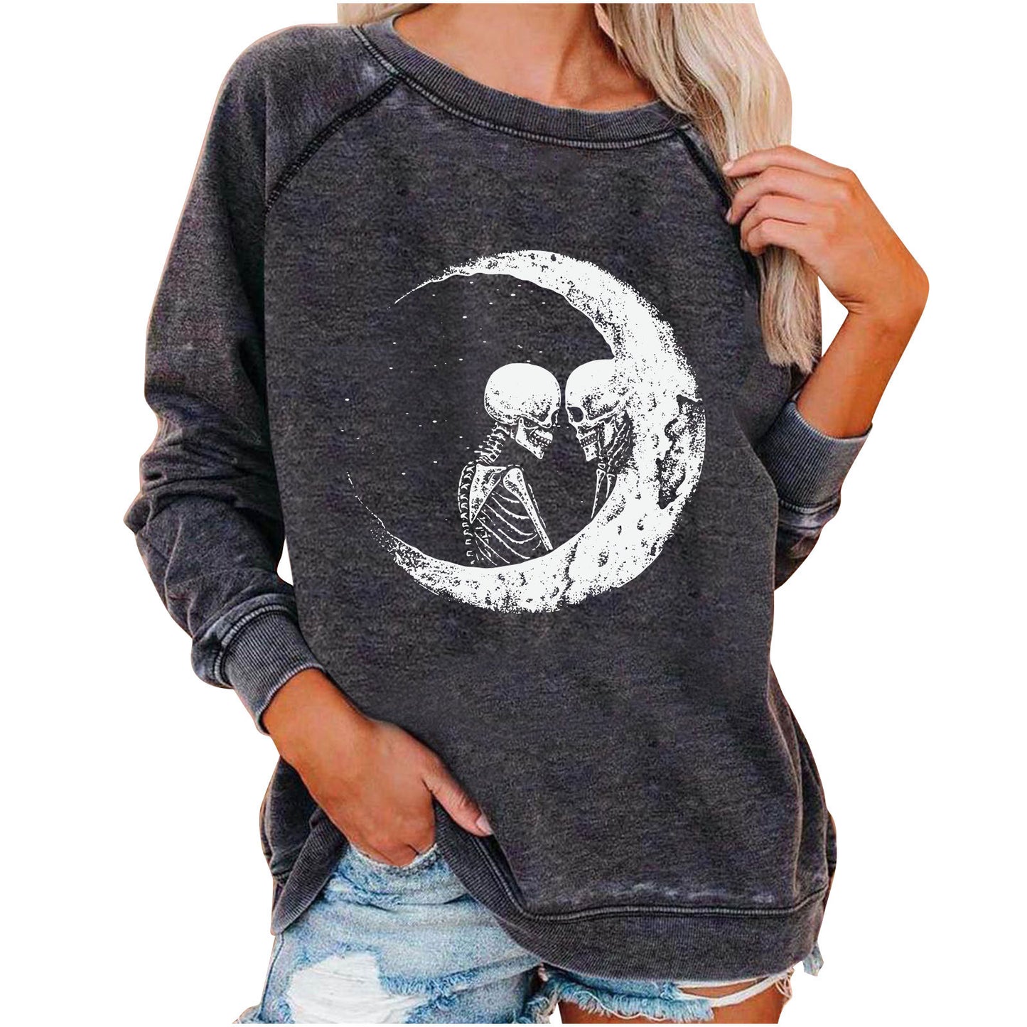 Women's Winter Loose Halloween Skull Funny Printed Women's Sweater, Sweater