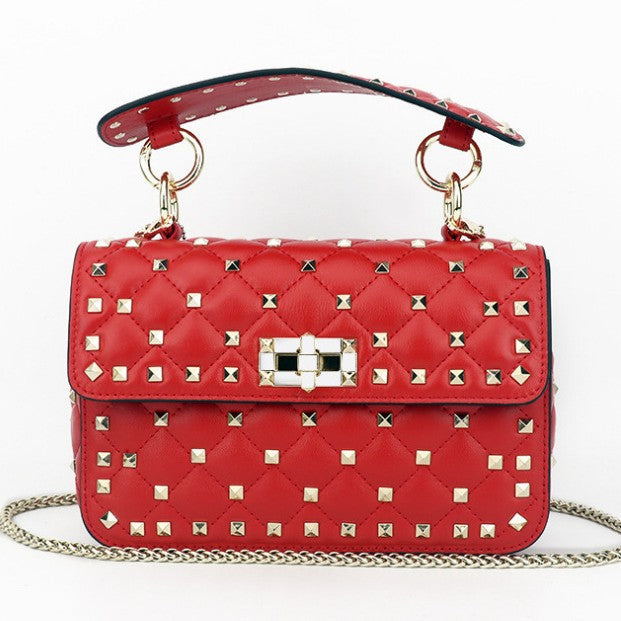 Women's Leather Rhombus Chain Rivet Portable Bags