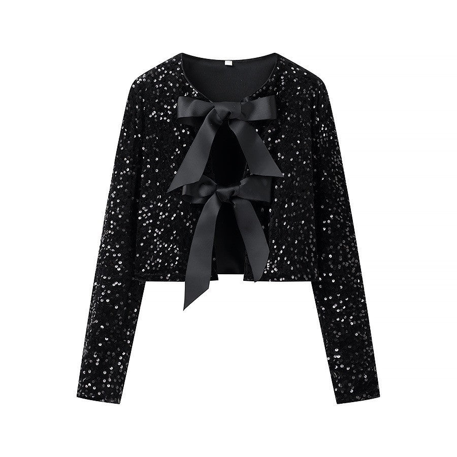 Women's Attractive Two-color Bow Sequined Fashion Blouses