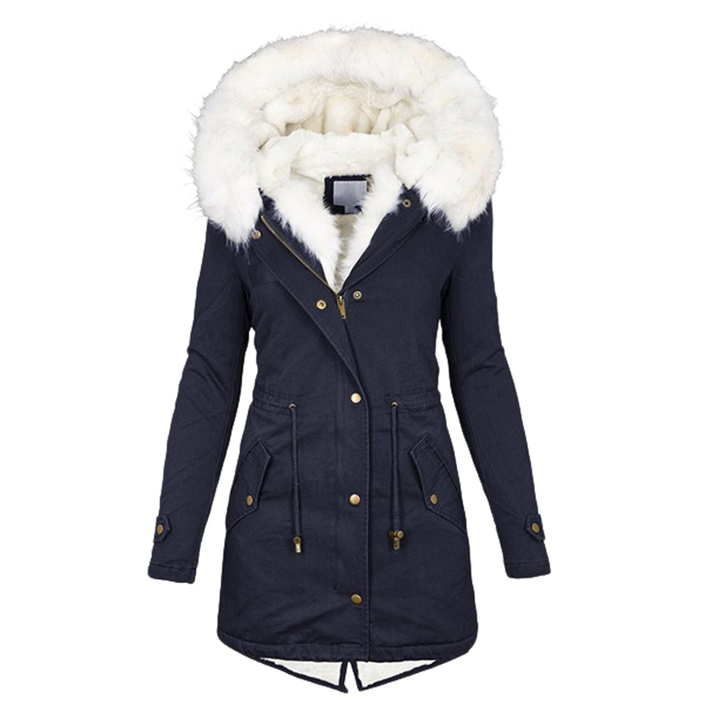 Women's Large Hooded Fur Collar Cinched Thickening Coats