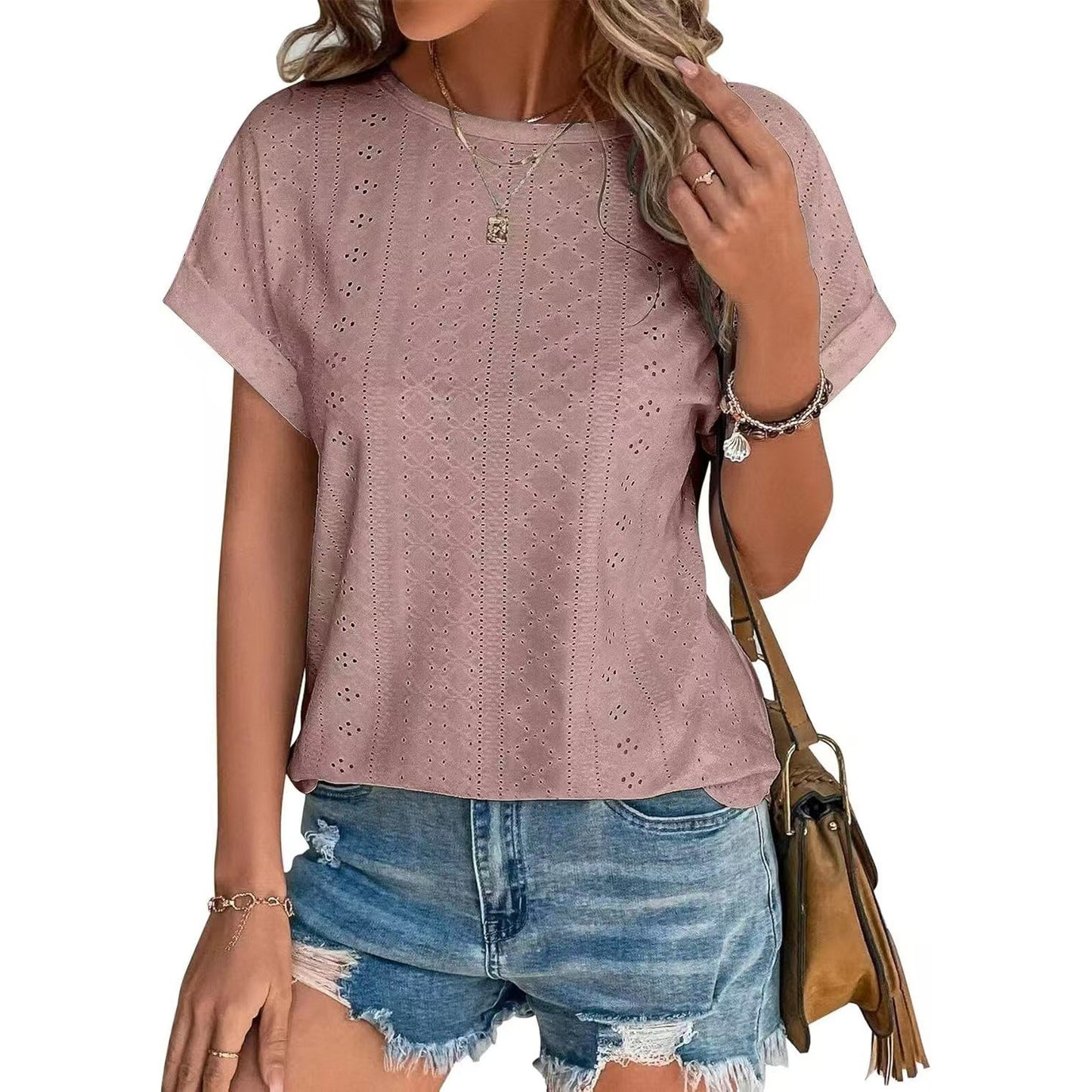 Women's Solid Color Round Neck Loose Sleeve Women's T-shirt