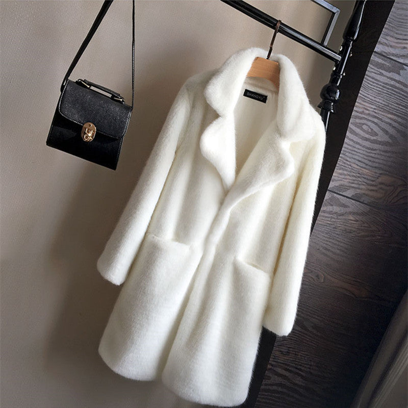Women's Fur Integrated Imitation Marten Overcoats Mid-length Coats