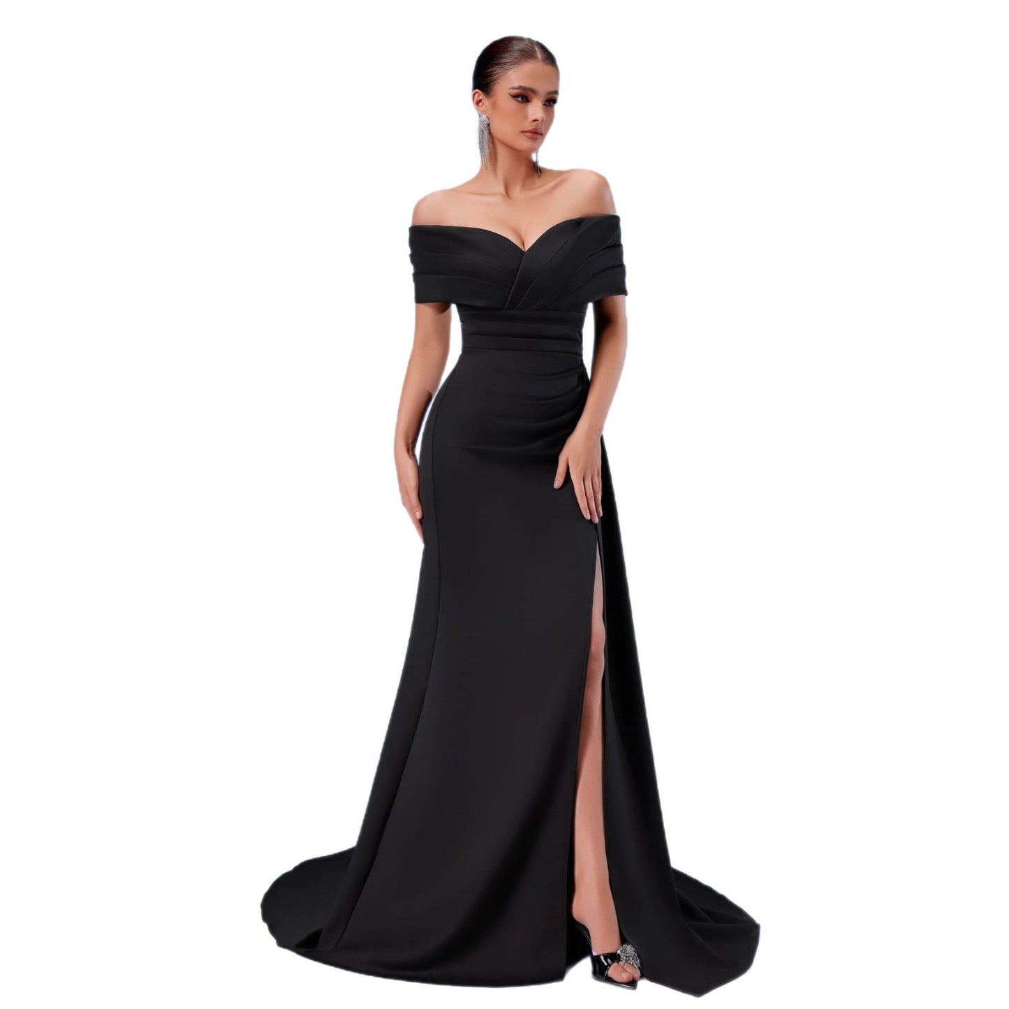 Solid Color Slim Fit Slit Fishtail Dinner Party Host Light Dress
