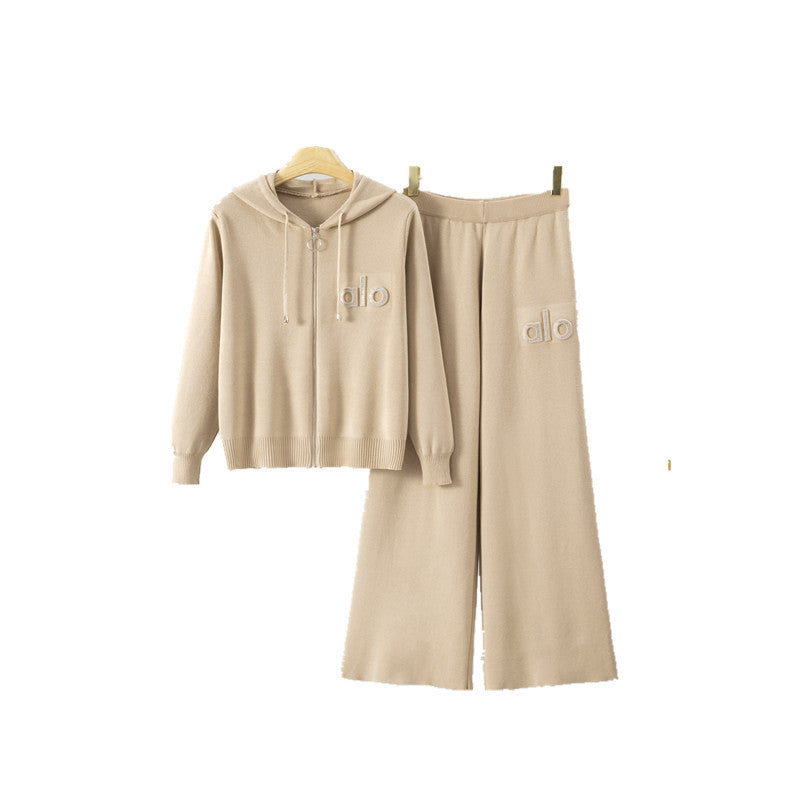 Women's Stylish Embossed Letter Wide Leg Two-piece Sweaters