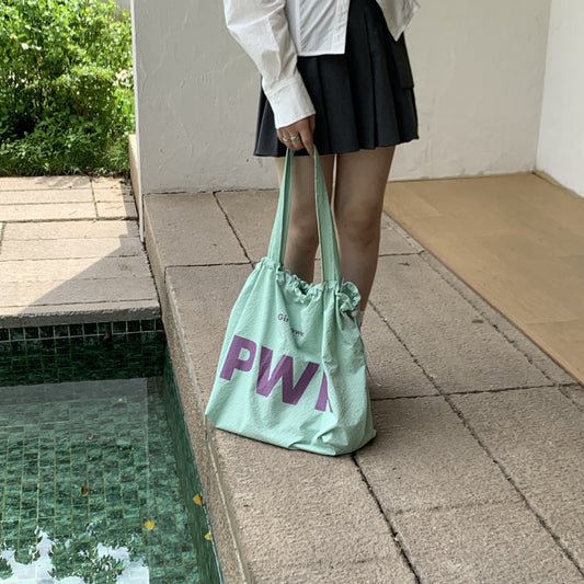 Women's Large Capacity Drawstring Design Letter Printed Shoulder Bags