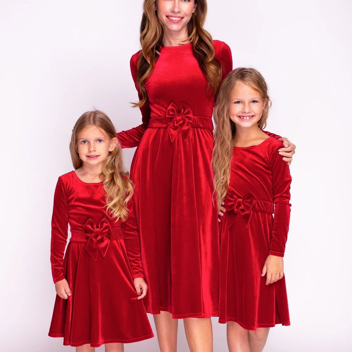 Women's Christmas Round Neck Long Sleeve Bowknot Dresses