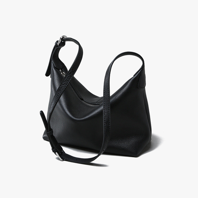 Women's First Layer Cowhide Retro Commuter Dumpling Large Capacity Armpit Bags