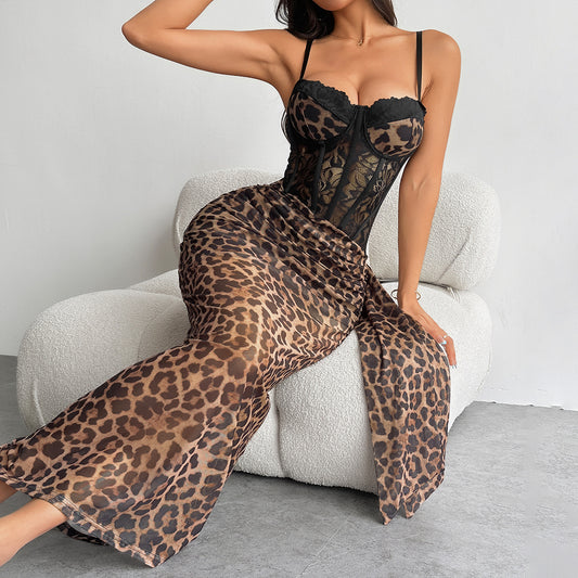 Women's Wild Leopard Print Bandeau Sexy Lace Dress