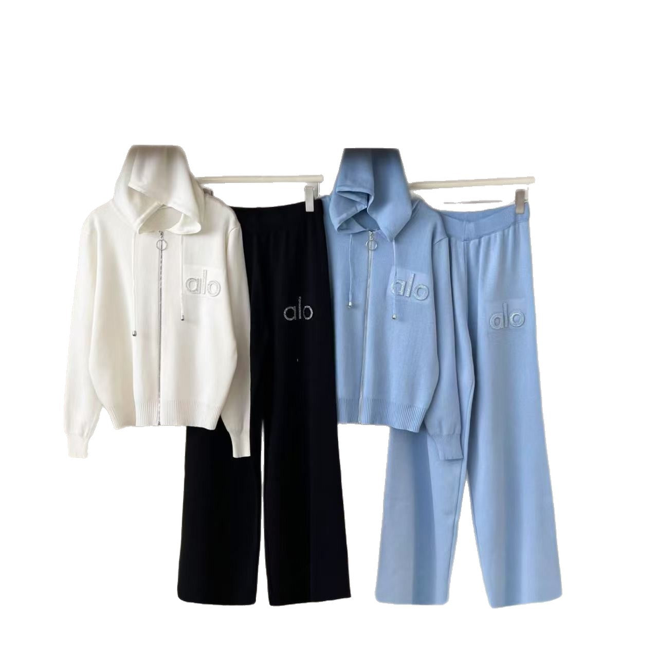 Women's Hooded Zipper Loose Knitted Two-piece Suits