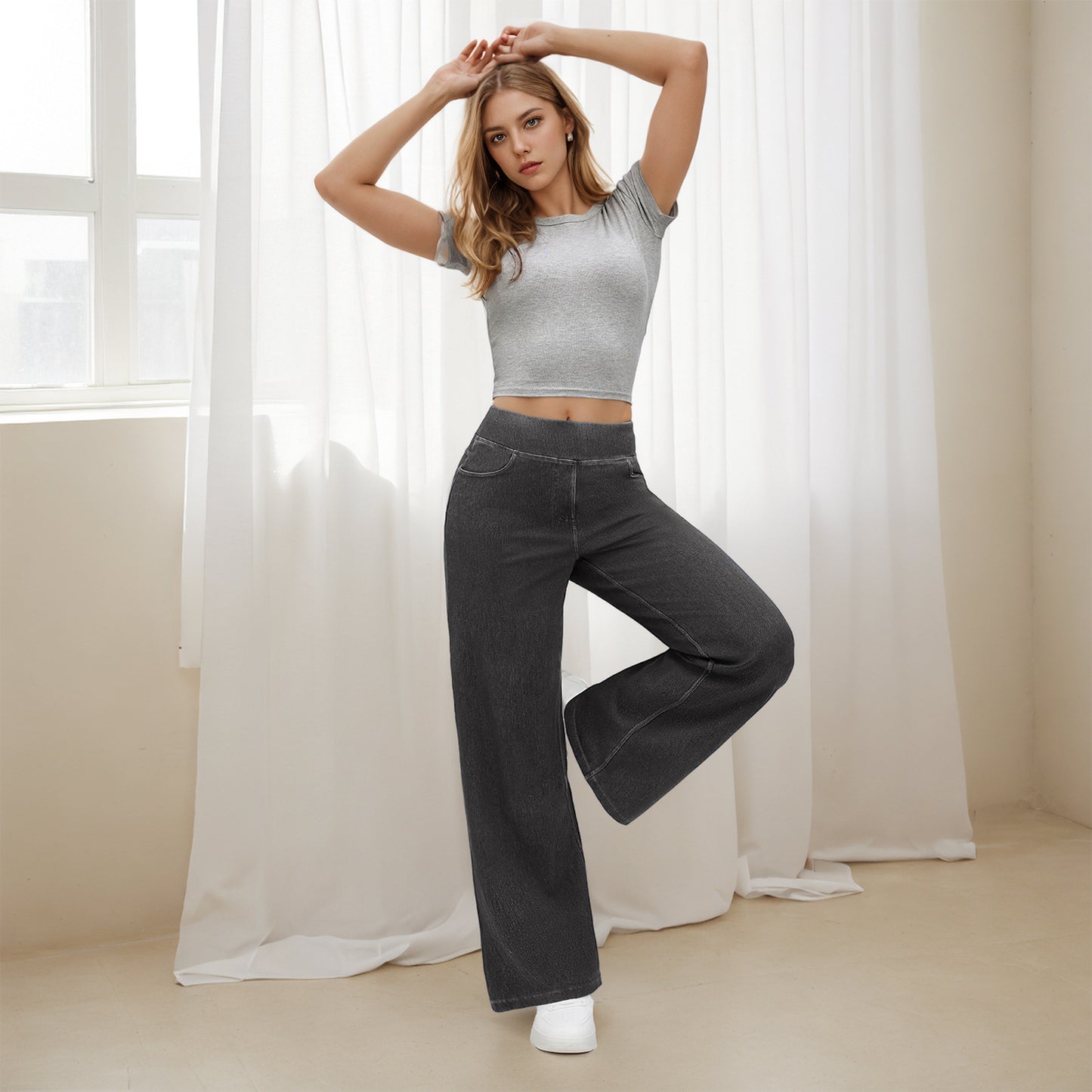 Women's Leg High Waist Slimming Baggy Straight Jeans