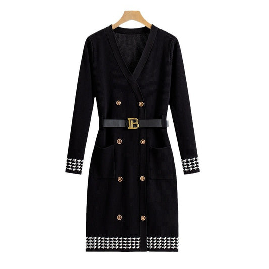 Korean Classic Black Elegant Button Knitted Dress Style Dresses