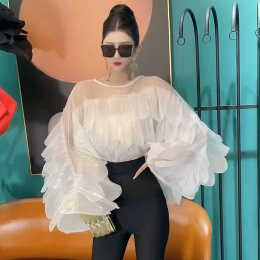 Women's Niche Design Western Style Pearl Irregular Tops