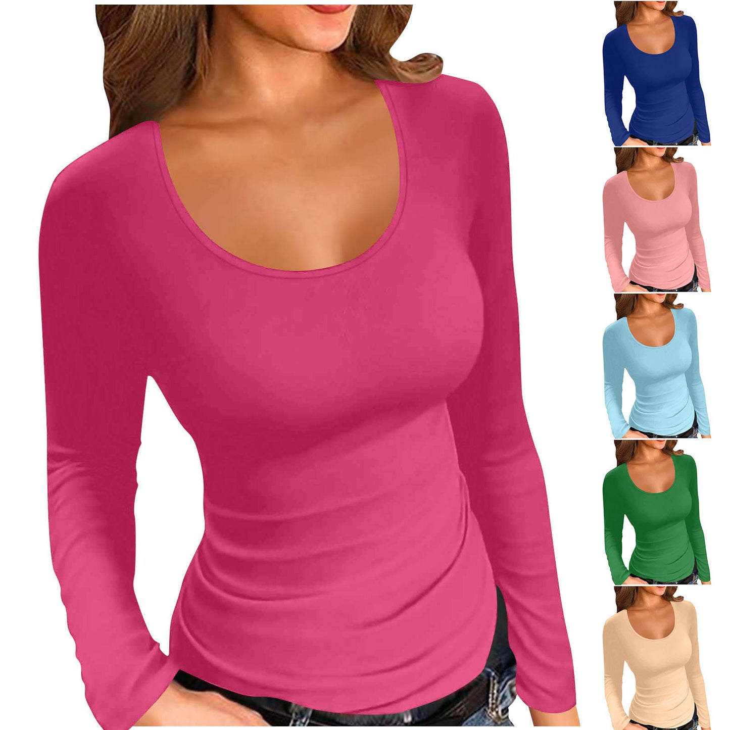 Women's Body Shaping Low Round Neck Long Sleeve Women's T-shirt