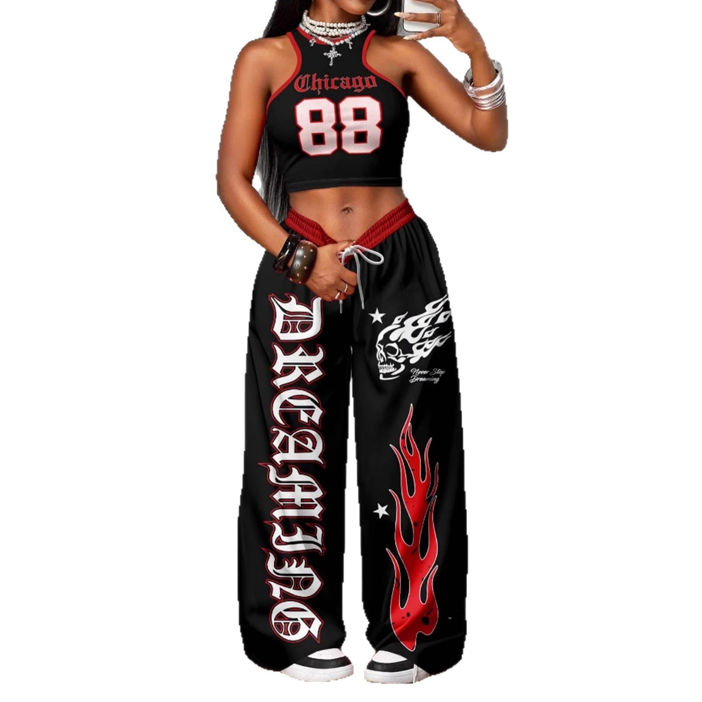 Hot Hip Hop Sports Street Printing Wide Fashion Casual Suit