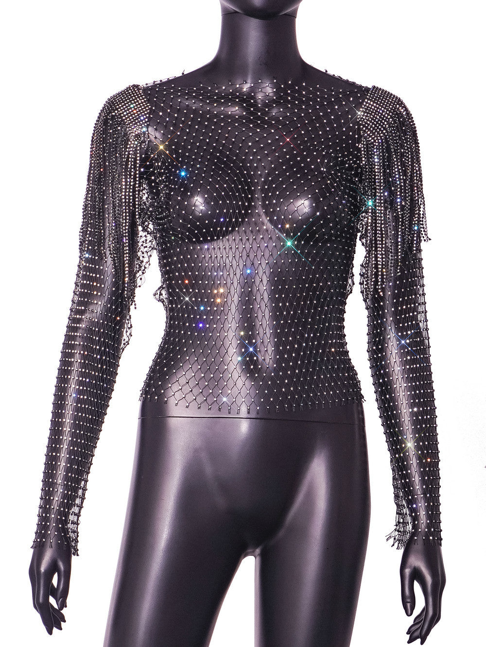 Women's Rhinestone Sexy Nightclub Fishnet Net Drill Blouses