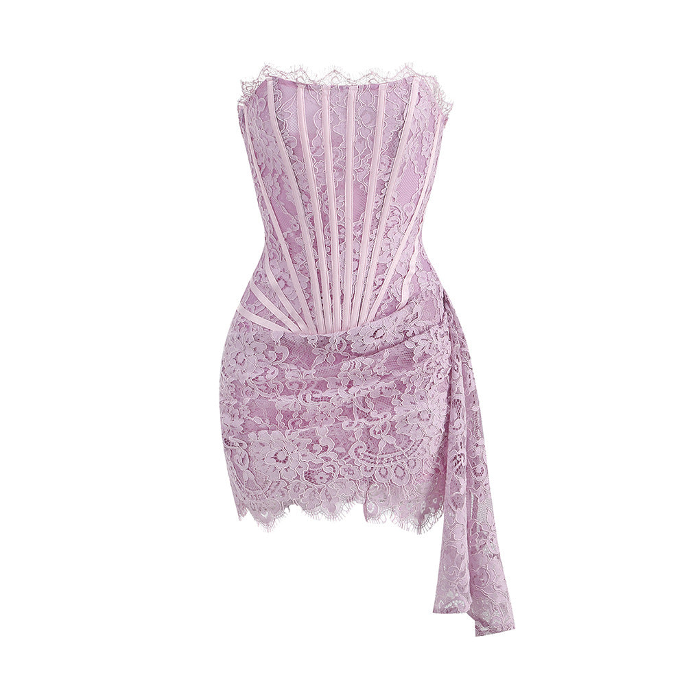 Women's Sexy Lace Stitching Waist Tube Dress Tops