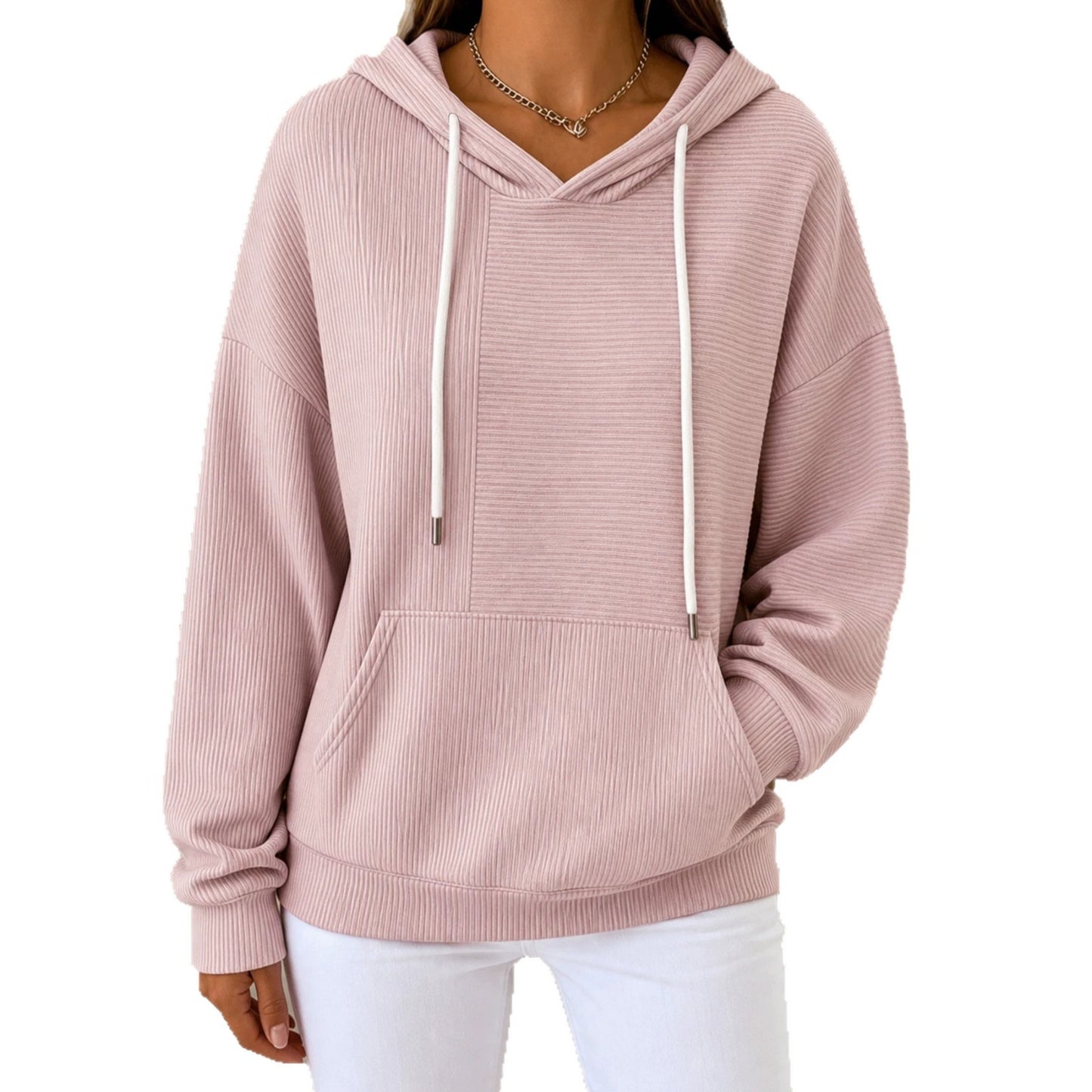 Women's Autumn Loose Casual Striped Stitching Drawstring Women's Sweater, Sweater