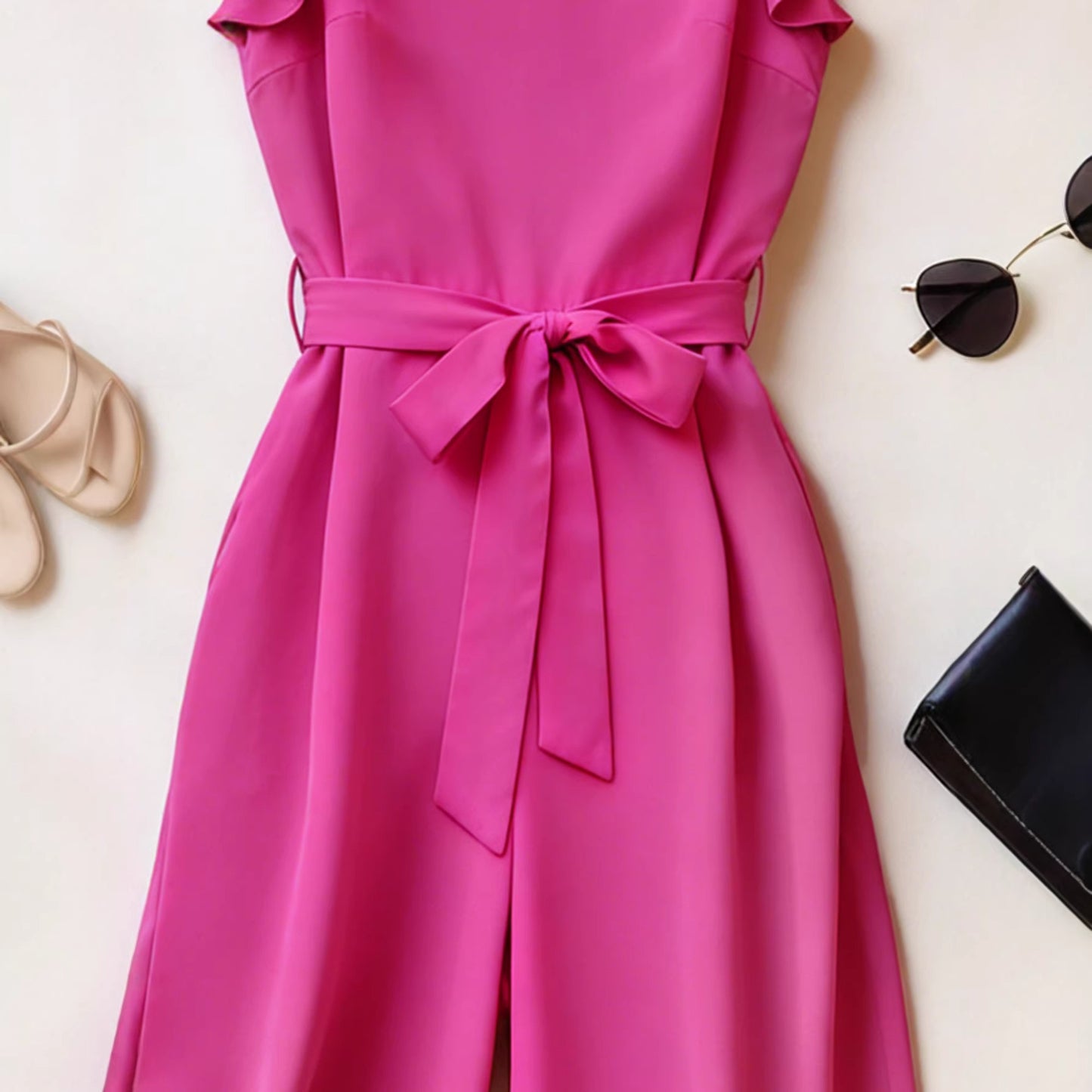 Attractive Women's Ruffle Sleeve Solid Color Jumpsuits