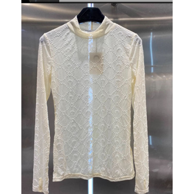 Women's Transparent Sexy Flocking Thin Half Turtleneck Blouses