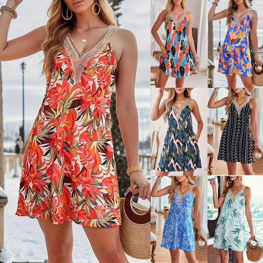Women's Summer Beach Lace Collar Tank Casual Dress