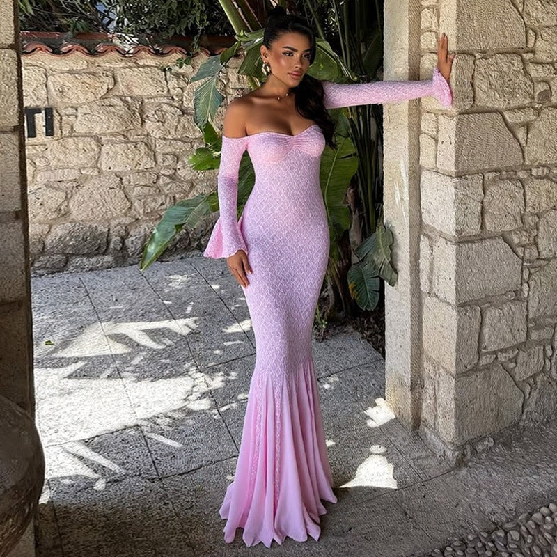 Dress Sexy Bandeau Stitching Lace Sleeve Dresses