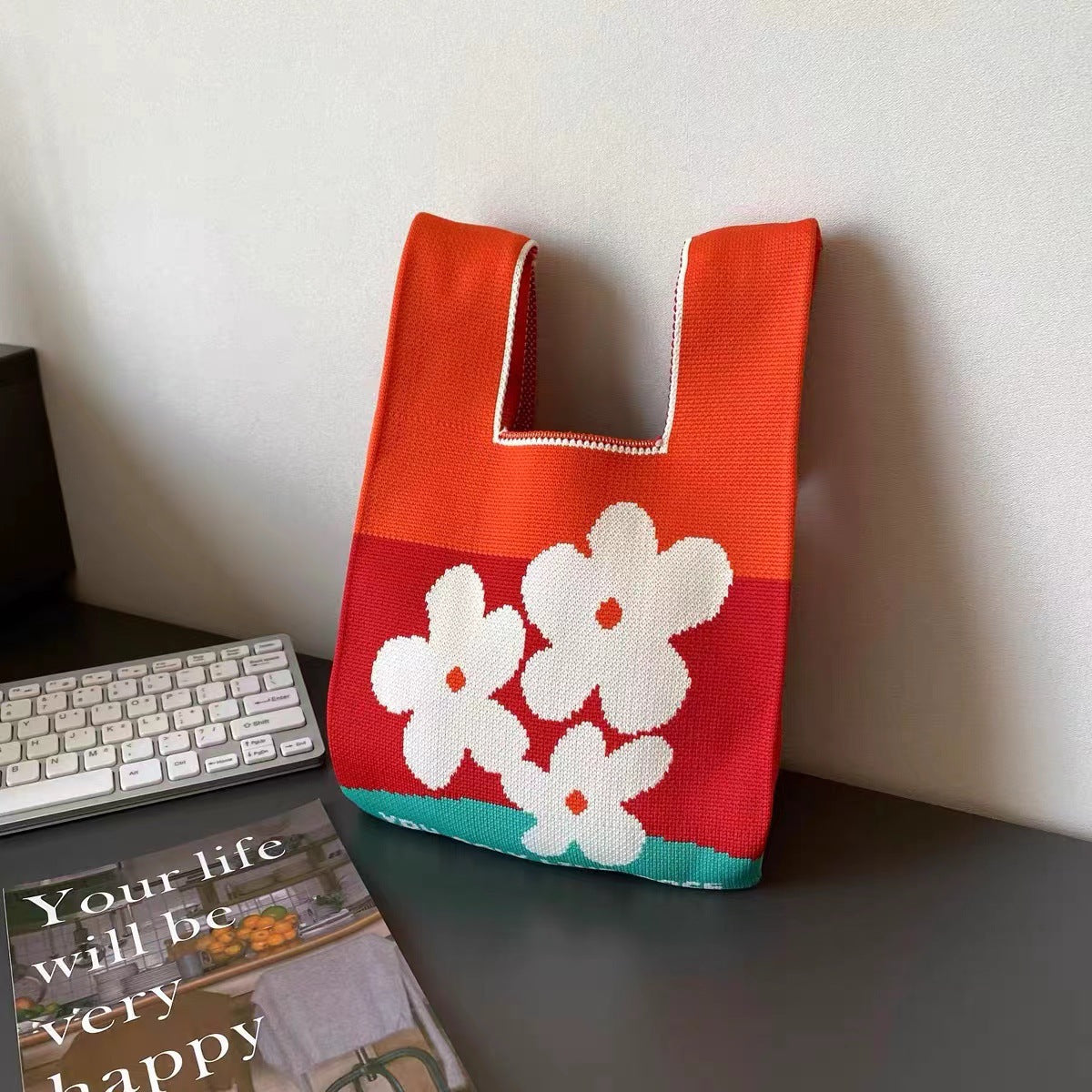 Red Festive Wedding Gift Bridesmaid Knitted Tote Bags