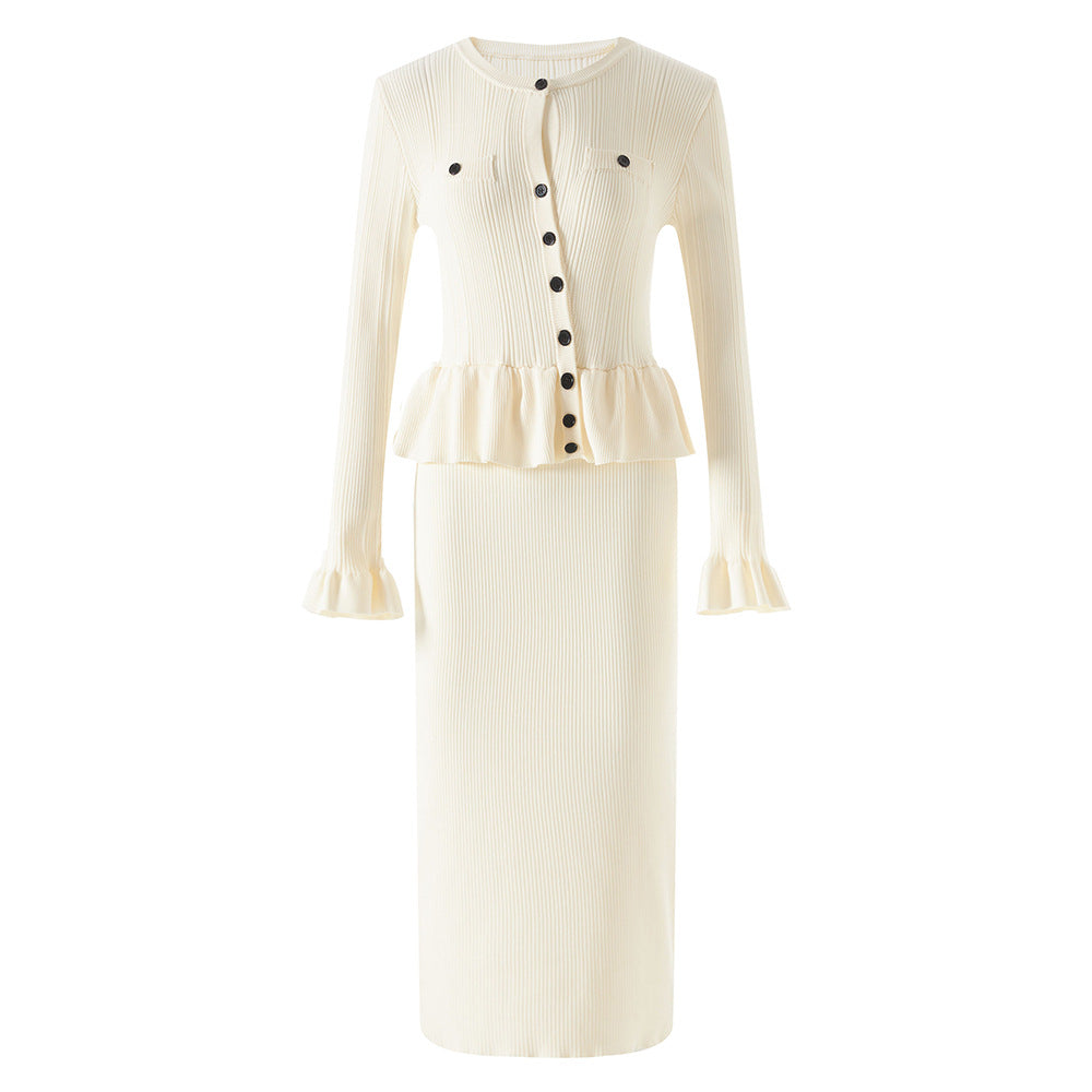 Autumn Round Neck Knitted Dress Elegant Dresses