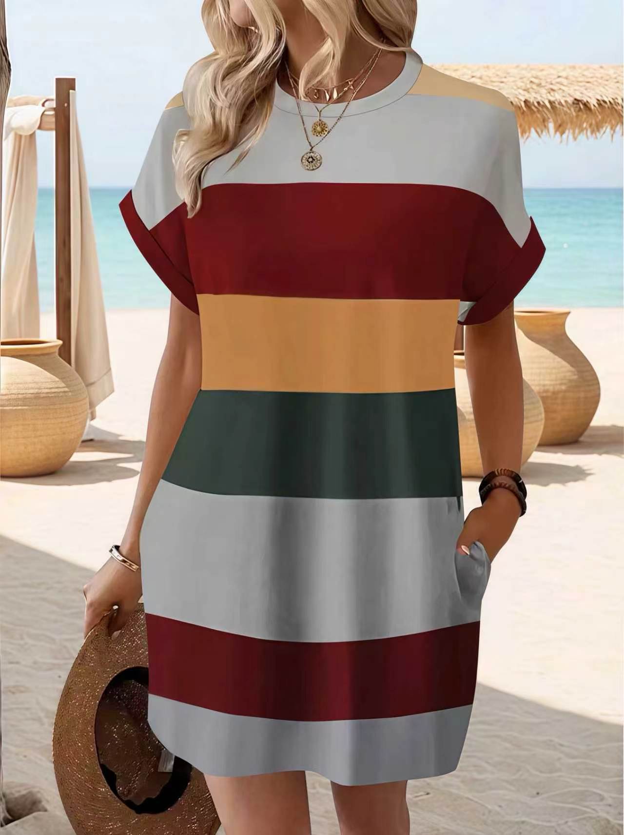 Women's Summer Fashion Color Contrast Striped Casual Clothing